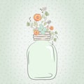 Cute bouquet of wedding flowers in a glass jar Royalty Free Stock Photo