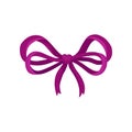 Cute bow made of thin bright purple satin ribbon. Beautiful decor for gift box. Flat vector element for postcard or