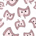 Cute bowel texture repeating pattern for gastroenterologist background. Fun gut shaped doodles, internal organ wallpaper