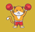 cute Boxing Cat hands up. cartoon animal sports concept Isolated illustration. Flat Style suitable for Sticker Icon Design Premium
