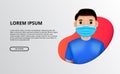 Cute boy avatar cartoon illustration wear face mask. Protection and care at coronavirus covid-19 global pandemic