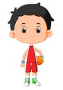 The cute boy is a basketball player and holding the orange basket ball Royalty Free Stock Photo