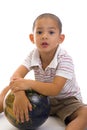 Cute boy with bowling ball Royalty Free Stock Photo