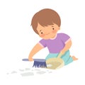 Cute Boy with Brush and Dustpan Sweeping Garbage, Adorable Kid Doing Housework Chores at Home Vector Illustration Royalty Free Stock Photo