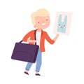 Cute Boy with Canvas Bag, Little Artist Character Cartoon Style Vector Illustration