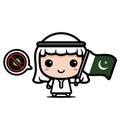 cute boy cartoon character holding pakistan flag against virus