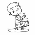 Cute boy cartoon illustration drawing playing drum and speaking drawing illustration white background Royalty Free Stock Photo