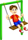 Cute boy cartoon play swing with laughing Royalty Free Stock Photo