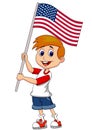 Cute boy cartoon waving with American flag Royalty Free Stock Photo