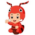 Cute boy cartoon wearing ant costume