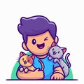 Cute Boy Cat Lover With Cat Cartoon Vector Icon Illustration Royalty Free Stock Photo