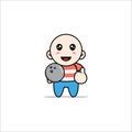 Cute boy character holding a bowling ball Royalty Free Stock Photo