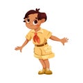 Cute Boy Character in Safari Outfit Standing and Smiling Vector Illustration