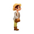 Cute Boy Character in Safari Outfit Standing and Smiling Vector Illustration