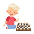 Cute Boy Character Sitting and Playing Chess Vector Illustration Royalty Free Stock Photo