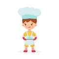 Cute Boy Chef, baker Cartoon. Vector Icon Illustration. People, Food Icon Concept, Isolated vector. Flat Cartoon Style Royalty Free Stock Photo