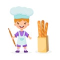 Cute Boy Chef, baker Cartoon. Vector Icon Illustration. People, Food Icon Concept, Isolated vector. Flat Cartoon Style Royalty Free Stock Photo