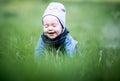 Cute boy in spring grass Royalty Free Stock Photo