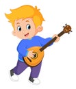 a cute boy dancing and playing a mandolin instrument