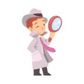 Cute Boy Detective with Magnifying Glass Cartoon Character Style Vector Illustration Royalty Free Stock Photo