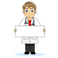 Cute boy doctor holding a blank sign Royalty Free Stock Photo