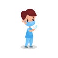 Cute boy doctor in professional clothing in medical mask and gloves, kid playing doctor vector illustration Royalty Free Stock Photo