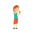 Cute Boy Does Not Want to Eat Apple, Child Does Not Like Fruits Vector Illustration Vector Illustration Royalty Free Stock Photo