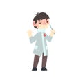 Cute Boy Dressed as Surgeon Doctor, Kids Future Profession, Boy in White Coat Standing with Scalpel Vector Illustration Royalty Free Stock Photo