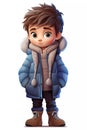 Cute Boy Dressed in Winter Clothes Happy Cartoon Character Royalty Free Stock Photo
