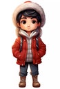 Cute Boy Dressed in Winter Clothes Happy Cartoon Character Royalty Free Stock Photo