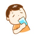 Cute boy drinking fresh water character