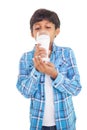 Cute boy drinking glass of milk Royalty Free Stock Photo