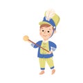 Cute boy drum major. Happy kid in traditional costume marching band parade cartoon vector illustration Royalty Free Stock Photo