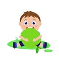 Cute boy eating apple. Child with fruit. Vector cartoon illustration for print, design Royalty Free Stock Photo