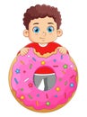 A cute boy eating a big donut Royalty Free Stock Photo