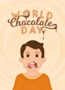 Cute boy eating chocolate Happy world chocolate day template Vector Royalty Free Stock Photo