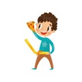 Cute boy eating pizza vector Illustration on a white background Royalty Free Stock Photo