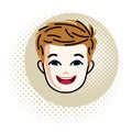 Cute boy face, human head. Vector redhead character, positive to