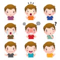 Cute boy faces showing different emotions