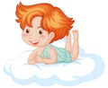 Cute boy on the floating cloud smiling illustration