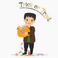 Frankenstein Holding a Halloween Candy Bucket, Halloween Cartoon Vector