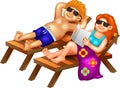 Cute boy and girl cartoon dry body in beach with smile Royalty Free Stock Photo