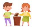 Cute Boy and Girl Characters Giving Oath with Bible Vector Illustration