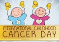 Cute Boy and Girl Commemorating International Childhood Cancer Day, Vector Illustration Royalty Free Stock Photo