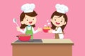 Cute Boy and Girl cooking in the kitchen. happy little chef kids