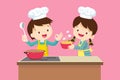 Cute Boy and Girl cooking in the kitchen. happy little chef kids