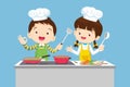 Cute Boy and Girl cooking in the kitchen. happy little chef kids