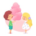 Cute boy and girl eating huge pink cotton candy Royalty Free Stock Photo