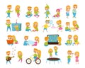Cute Boy and Girl Friends Engaged in Different Activity Together Big Vector Set Royalty Free Stock Photo