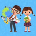 Cute Boy and girl kids. Back to School isolated cartoon characters. Vector illustration for a school books, flyer